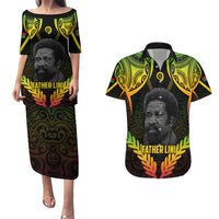 Personalised Vanuatu Father Lini Day Couples Matching Puletasi and Hawaiian Shirt Polynesian Tribal Pattern LT05 Black - Polynesian Pride