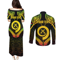 Personalised Vanuatu Father Lini Day Couples Matching Puletasi and Long Sleeve Button Shirt Polynesian Tribal Pattern LT05 - Polynesian Pride