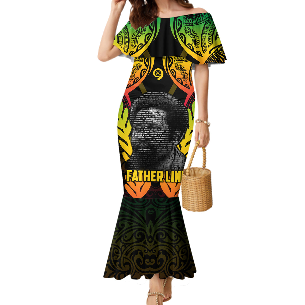 Personalised Vanuatu Father Lini Day Family Matching Mermaid Dress and Hawaiian Shirt Polynesian Tribal Pattern LT05 Mom's Dress Black - Polynesian Pride