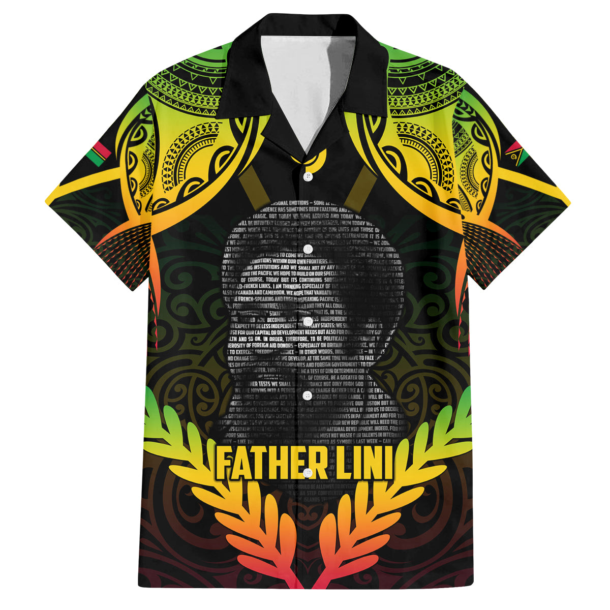 Personalised Vanuatu Father Lini Day Family Matching Off Shoulder Long Sleeve Dress and Hawaiian Shirt Polynesian Tribal Pattern LT05 Dad's Shirt - Short Sleeve Black - Polynesian Pride