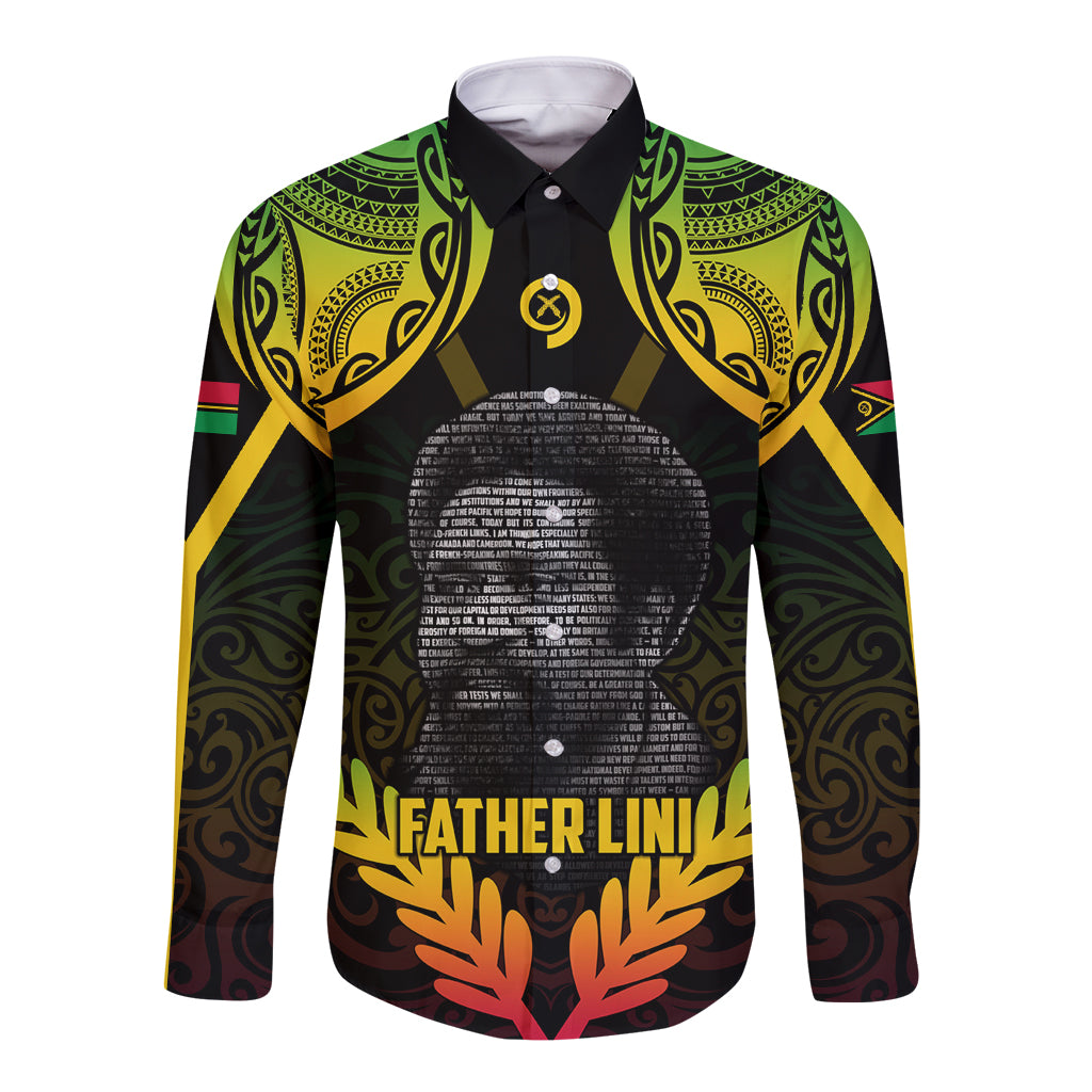 Personalised Vanuatu Father Lini Day Long Sleeve Button Shirt Polynesian Tribal Pattern LT05 Unisex Black - Polynesian Pride