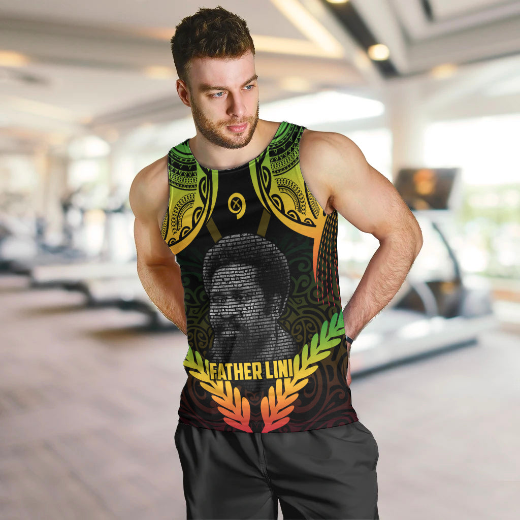 Personalised Vanuatu Father Lini Day Men Tank Top Polynesian Tribal Pattern LT05 Black - Polynesian Pride