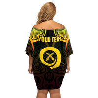 Personalised Vanuatu Father Lini Day Off Shoulder Short Dress Polynesian Tribal Pattern LT05 - Polynesian Pride