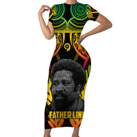 Personalised Vanuatu Father Lini Day Short Sleeve Bodycon Dress Polynesian Tribal Pattern LT05 Long Dress Black - Polynesian Pride