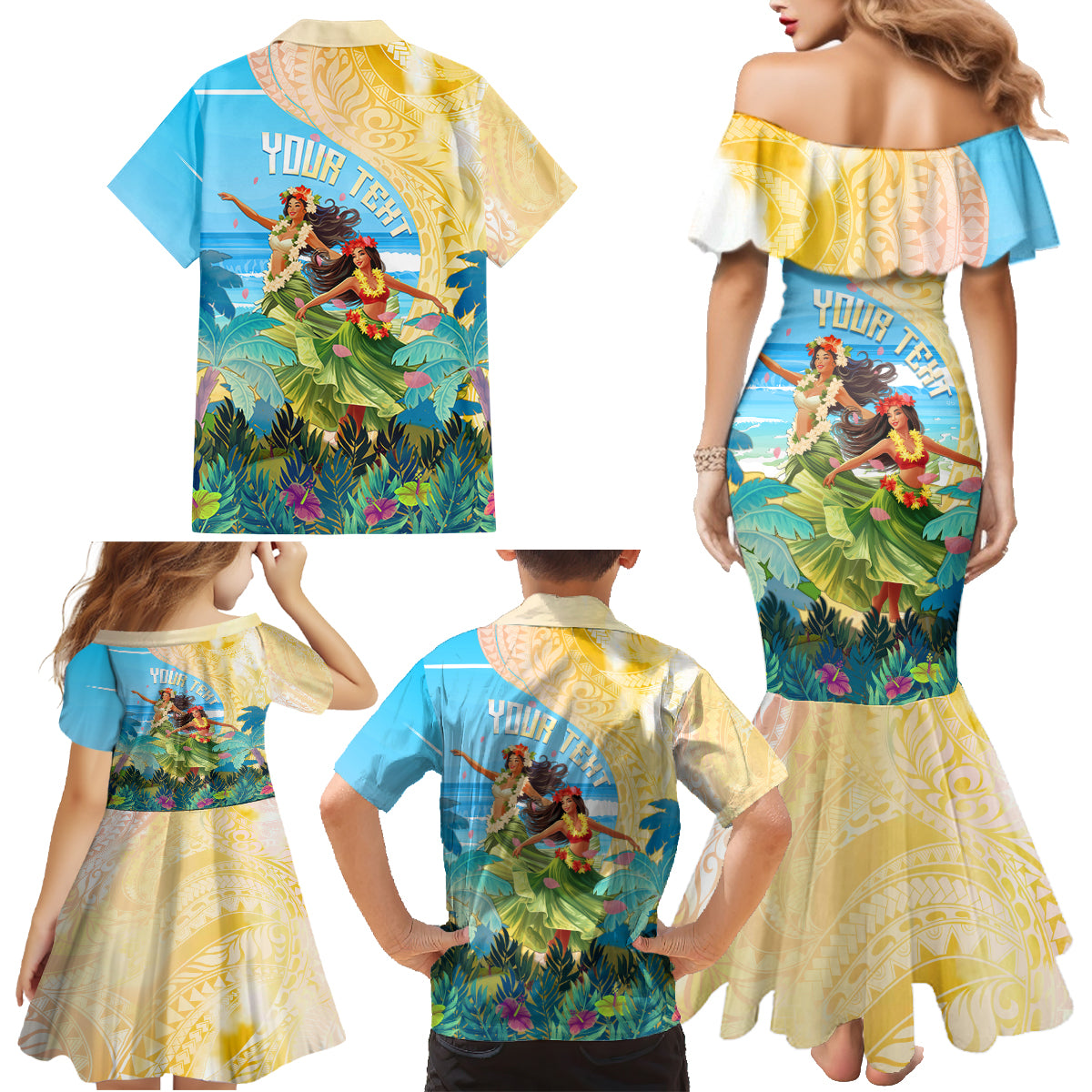 Personalised Hawaii Honolulu Festival Family Matching Mermaid Dress and Hawaiian Shirt Hula Girls Tropical Vibe LT05 - Polynesian Pride