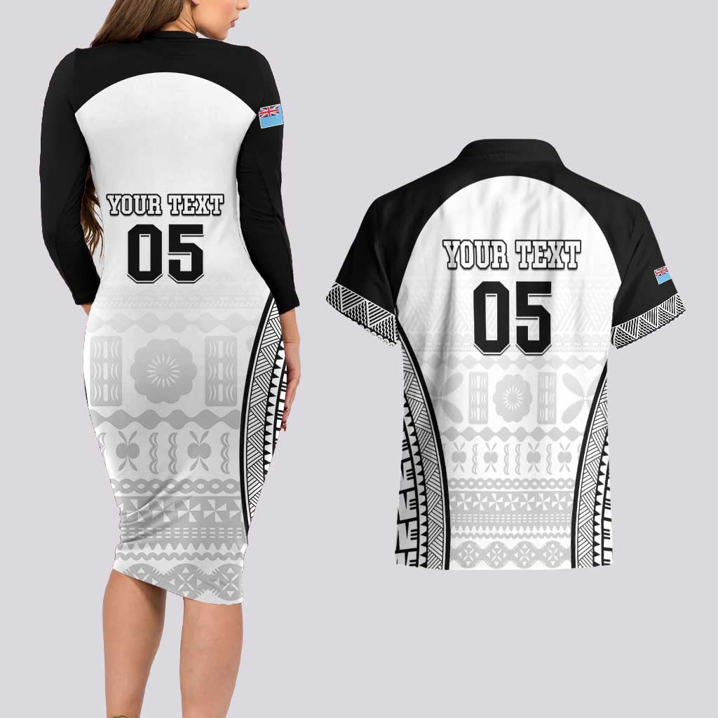 Custom Fiji Tapa Football Couples Matching Long Sleeve Bodycon Dress and Hawaiian Shirt Sporty Style LT05 - Polynesian Pride