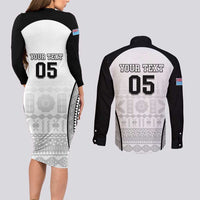 Custom Fiji Tapa Football Couples Matching Long Sleeve Bodycon Dress and Long Sleeve Button Shirt Sporty Style LT05 - Polynesian Pride