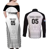 Custom Fiji Tapa Football Couples Matching Off Shoulder Maxi Dress and Long Sleeve Button Shirt Sporty Style LT05 - Polynesian Pride