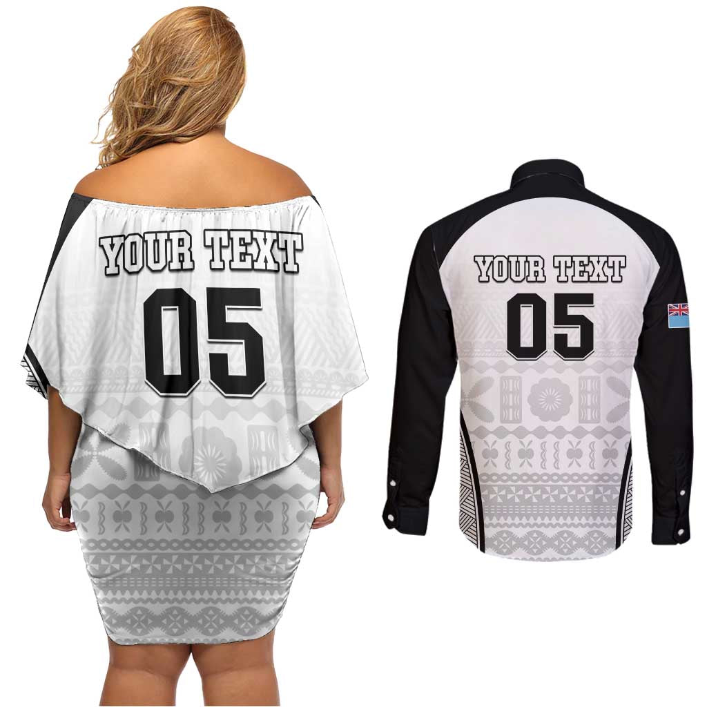 Custom Fiji Tapa Football Couples Matching Off Shoulder Short Dress and Long Sleeve Button Shirt Sporty Style LT05 - Polynesian Pride