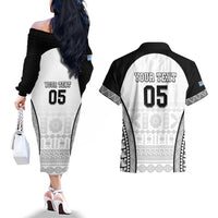 Custom Fiji Tapa Football Couples Matching Off The Shoulder Long Sleeve Dress and Hawaiian Shirt Sporty Style LT05 - Polynesian Pride