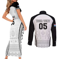 Custom Fiji Tapa Football Couples Matching Short Sleeve Bodycon Dress and Long Sleeve Button Shirt Sporty Style LT05 - Polynesian Pride