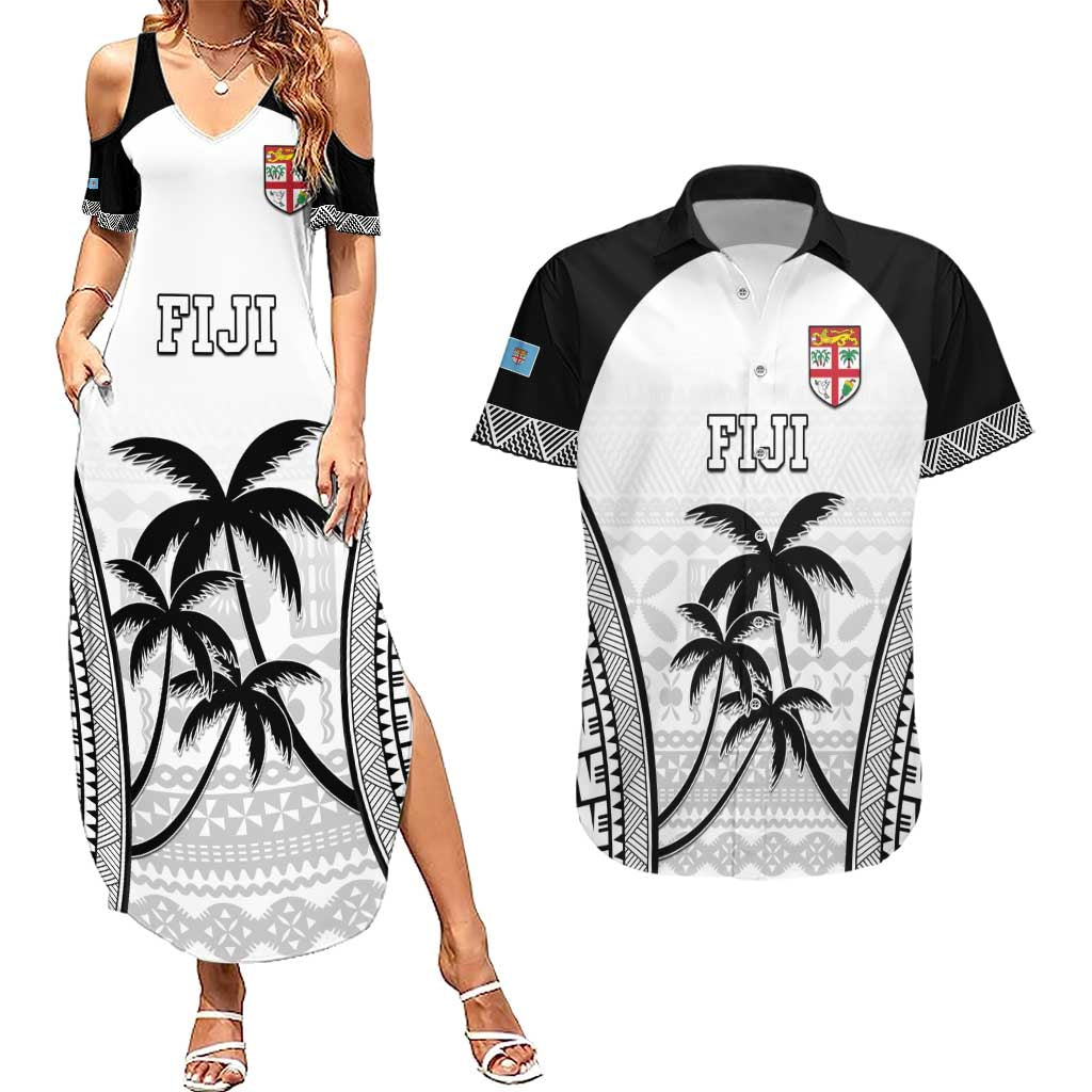 Custom Fiji Tapa Football Couples Matching Summer Maxi Dress and Hawaiian Shirt Sporty Style LT05 White - Polynesian Pride