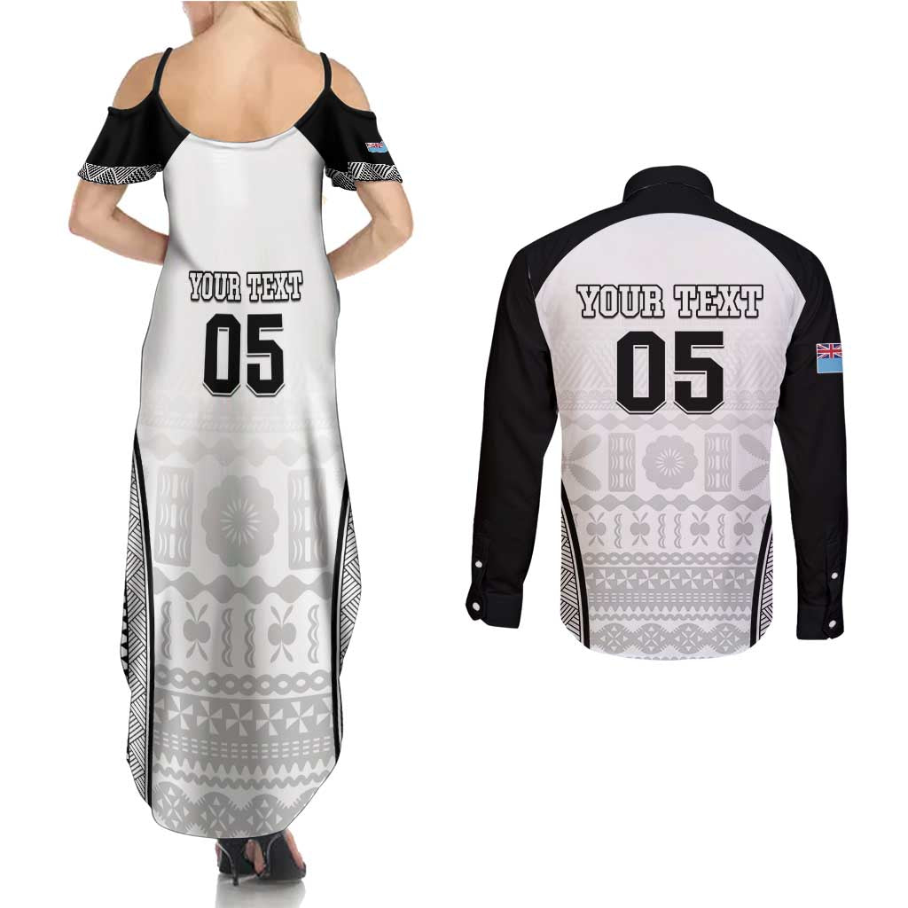 Custom Fiji Tapa Football Couples Matching Summer Maxi Dress and Long Sleeve Button Shirt Sporty Style LT05 - Polynesian Pride