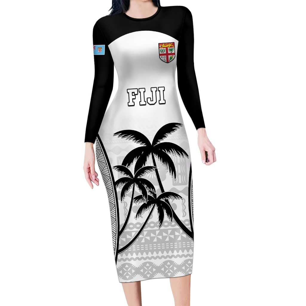 Custom Fiji Tapa Football Family Matching Long Sleeve Bodycon Dress and Hawaiian Shirt Sporty Style LT05 Mom's Dress White - Polynesian Pride