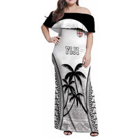 Custom Fiji Tapa Football Family Matching Off Shoulder Maxi Dress and Hawaiian Shirt Sporty Style LT05 Mom's Dress White - Polynesian Pride