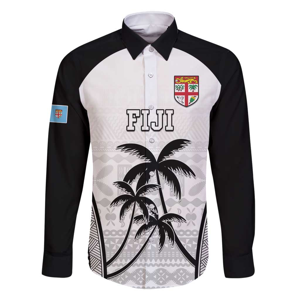 Custom Fiji Tapa Football Family Matching Off Shoulder Short Dress and Hawaiian Shirt Sporty Style LT05 Dad's Shirt - Long Sleeve White - Polynesian Pride