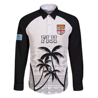 Custom Fiji Tapa Football Family Matching Off Shoulder Short Dress and Hawaiian Shirt Sporty Style LT05 Dad's Shirt - Long Sleeve White - Polynesian Pride
