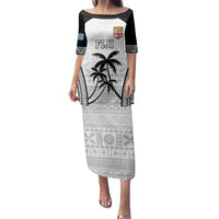 Custom Fiji Tapa Football Family Matching Puletasi and Hawaiian Shirt Sporty Style LT05 Mom's Dress White - Polynesian Pride