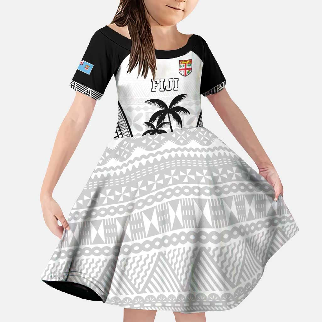 Custom Fiji Tapa Football Family Matching Summer Maxi Dress and Hawaiian Shirt Sporty Style LT05 Daughter's Dress White - Polynesian Pride