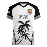 Custom Fiji Tapa Football Women V-Neck T-Shirt Sporty Style LT05 Female White - Polynesian Pride