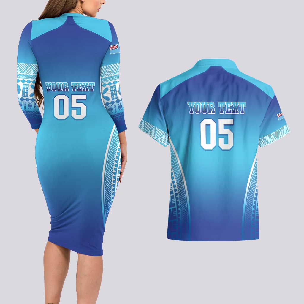 Custom Fiji Football Couples Matching Long Sleeve Bodycon Dress and Hawaiian Shirt Fijian Tapa Pattern LT05 - Polynesian Pride