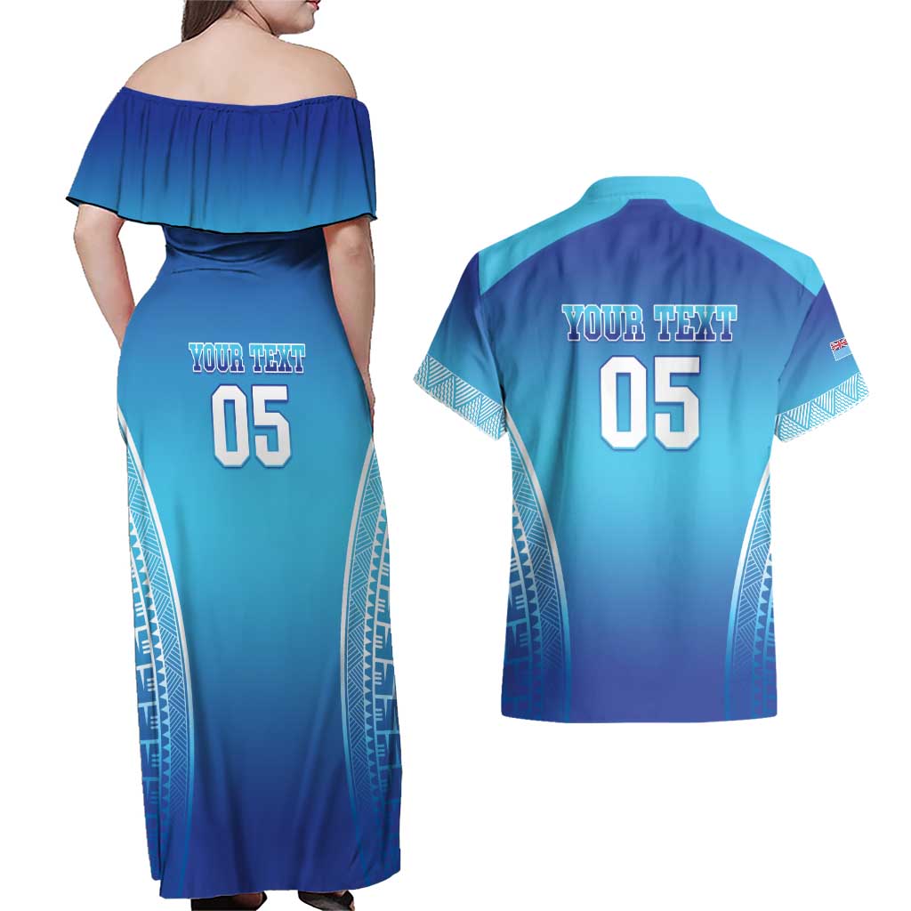 Custom Fiji Football Couples Matching Off Shoulder Maxi Dress and Hawaiian Shirt Fijian Tapa Pattern LT05 - Polynesian Pride