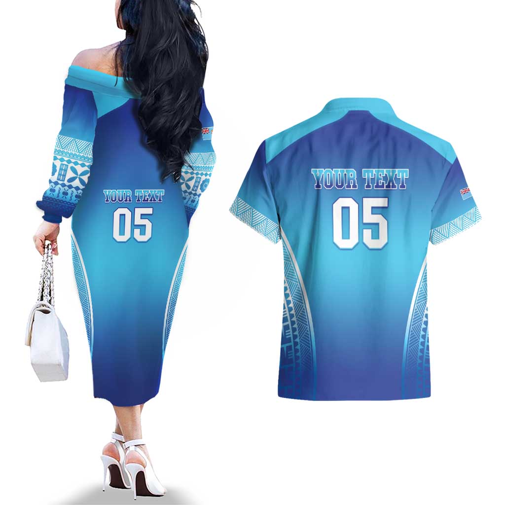 Custom Fiji Football Couples Matching Off The Shoulder Long Sleeve Dress and Hawaiian Shirt Fijian Tapa Pattern LT05 - Polynesian Pride