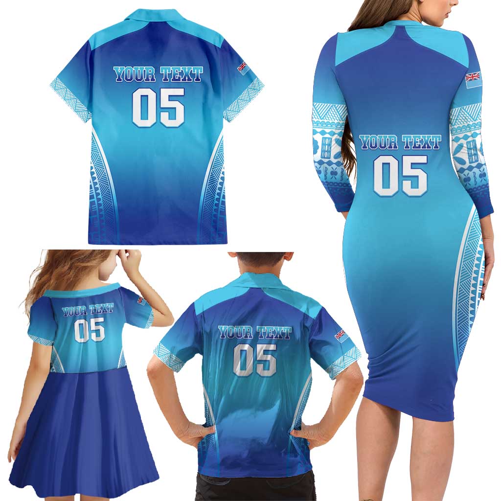 Custom Fiji Football Family Matching Long Sleeve Bodycon Dress and Hawaiian Shirt Fijian Tapa Pattern LT05 - Polynesian Pride
