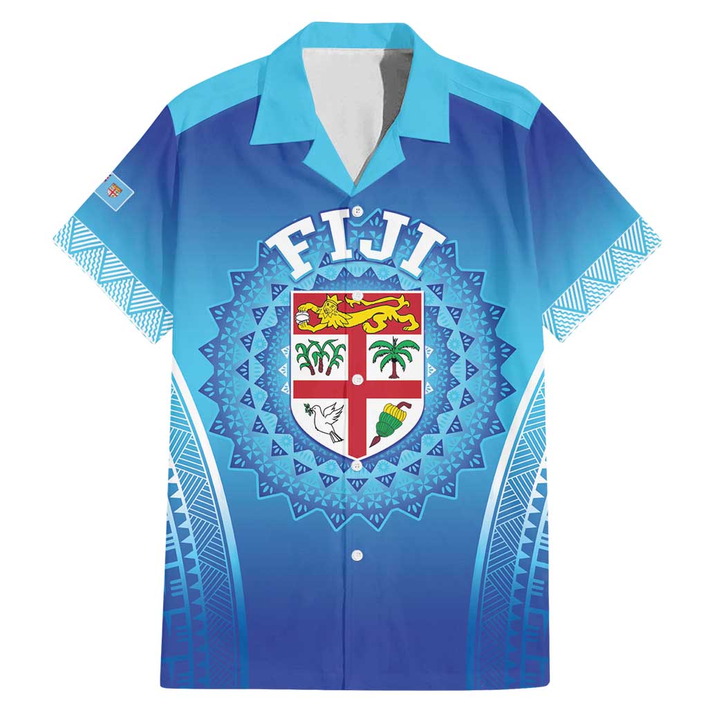 Custom Fiji Football Family Matching Mermaid Dress and Hawaiian Shirt Fijian Tapa Pattern LT05 Dad's Shirt - Short Sleeve Blue - Polynesian Pride