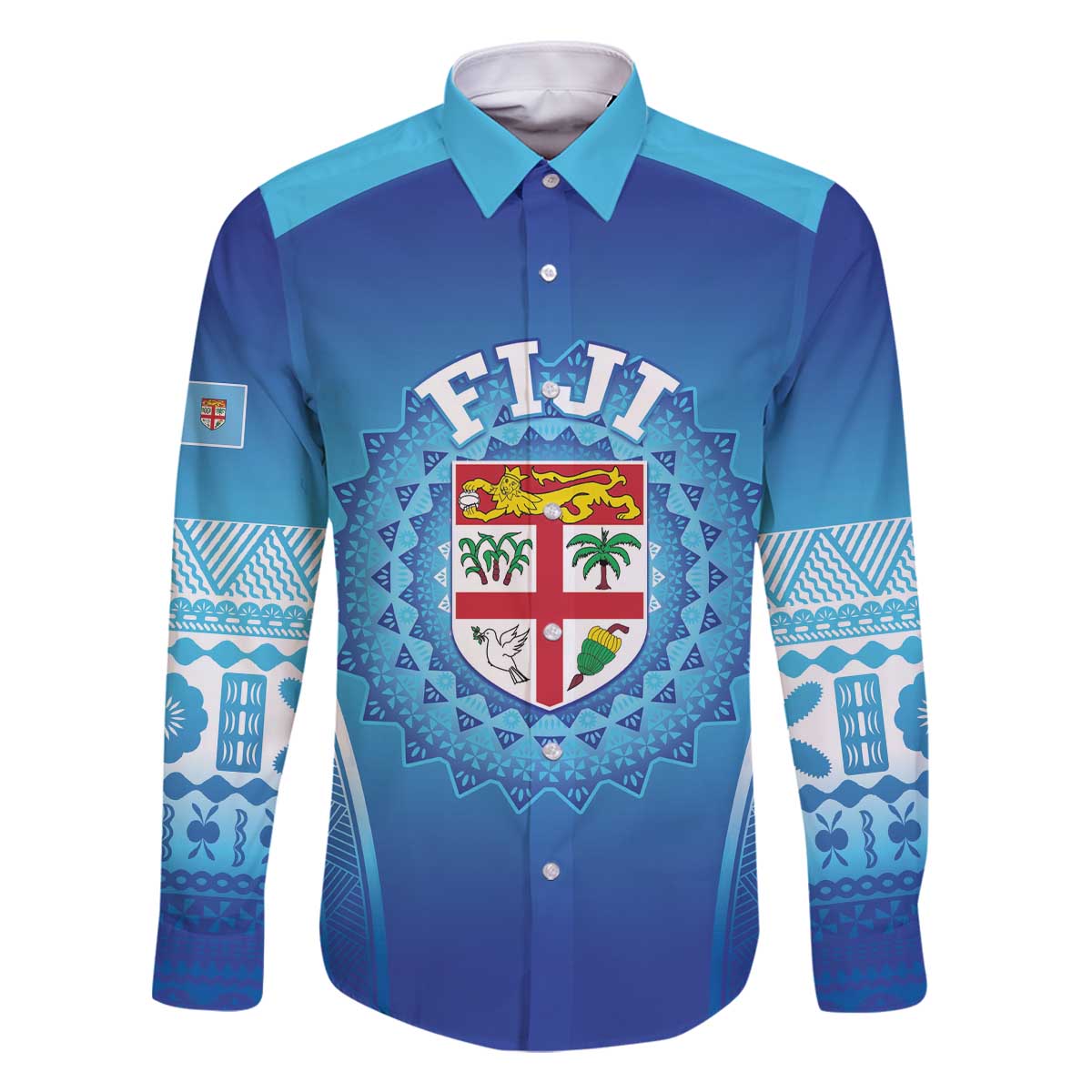 Custom Fiji Football Family Matching Off The Shoulder Long Sleeve Dress and Hawaiian Shirt Fijian Tapa Pattern LT05 Dad's Shirt - Long Sleeve Blue - Polynesian Pride