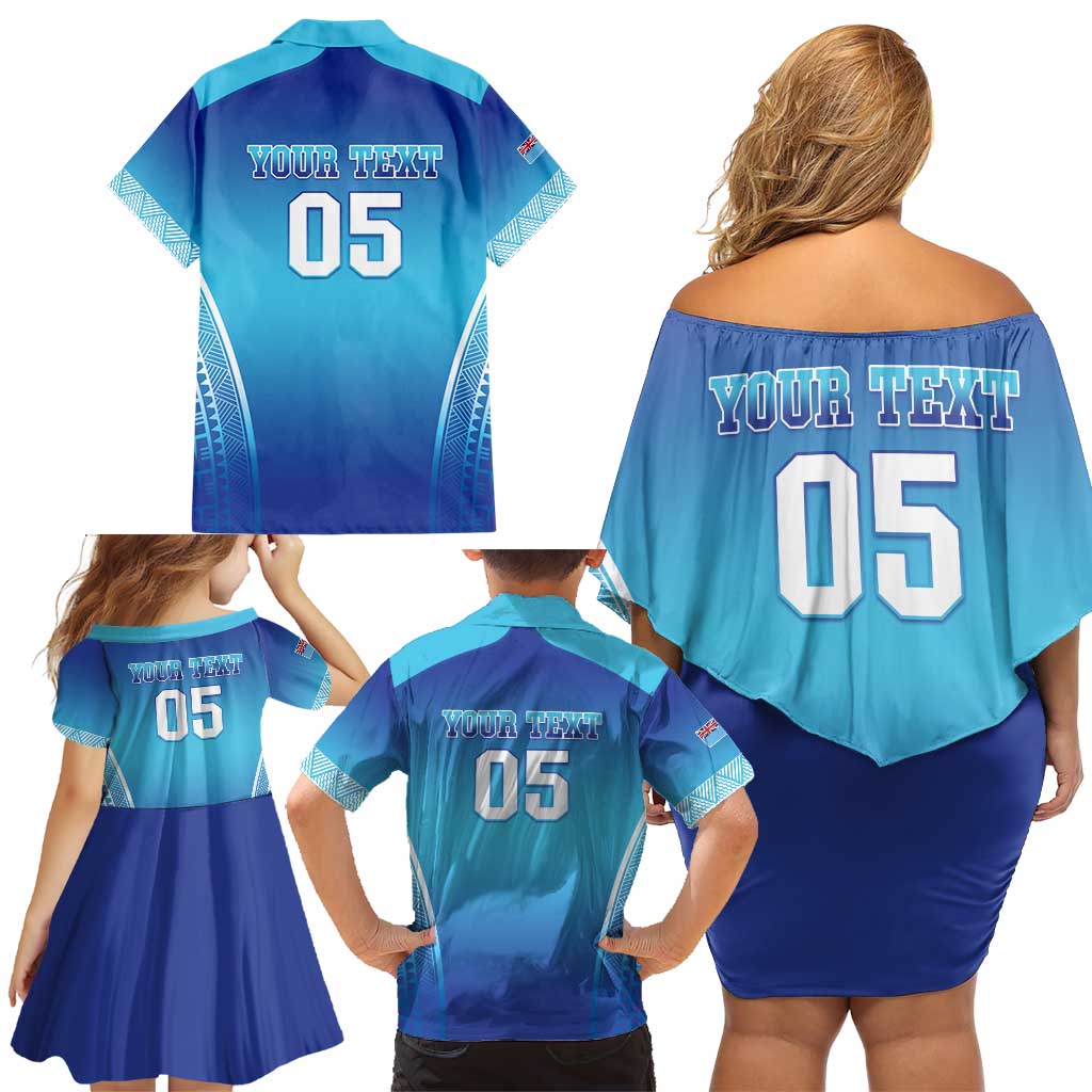 Custom Fiji Football Family Matching Off Shoulder Short Dress and Hawaiian Shirt Fijian Tapa Pattern LT05 - Polynesian Pride