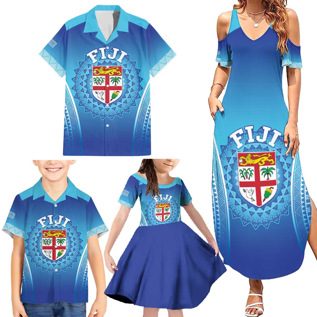 Custom Fiji Football Family Matching Summer Maxi Dress and Hawaiian Shirt Fijian Tapa Pattern LT05 - Polynesian Pride