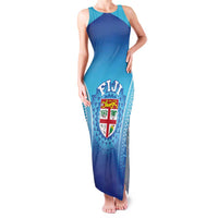 Custom Fiji Football Family Matching Tank Maxi Dress and Hawaiian Shirt Fijian Tapa Pattern LT05 Mom's Dress Blue - Polynesian Pride
