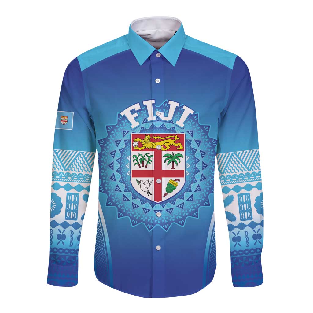 Custom Fiji Football Long Sleeve Button Shirt Fijian Tapa Pattern