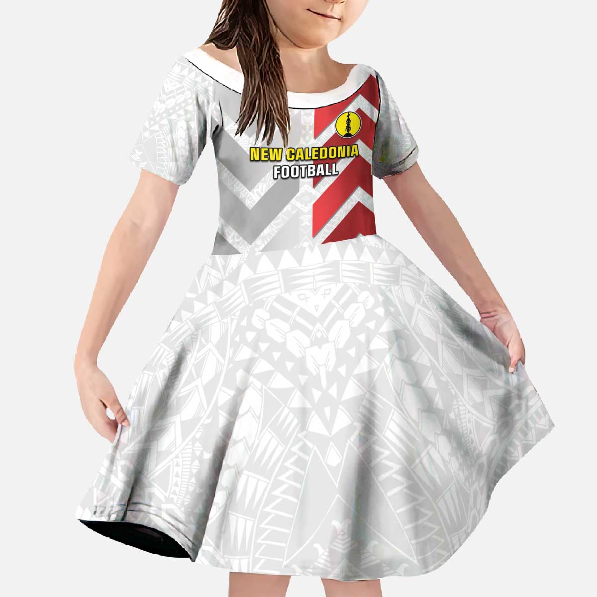 Custom New Caledonia Football Family Matching Off The Shoulder Long Sleeve Dress and Hawaiian Shirt Unique Style LT05 Daughter's Dress Red - Polynesian Pride