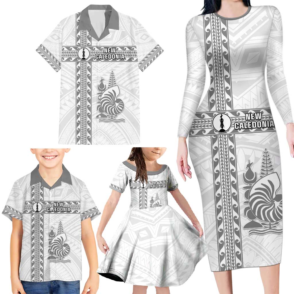Custom New Caledonia Football Family Matching Long Sleeve Bodycon Dress and Hawaiian Shirt Go The Kagus LT05 - Polynesian Pride