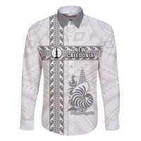 Custom New Caledonia Football Family Matching Long Sleeve Bodycon Dress and Hawaiian Shirt Go The Kagus LT05 Dad's Shirt - Long Sleeve White - Polynesian Pride