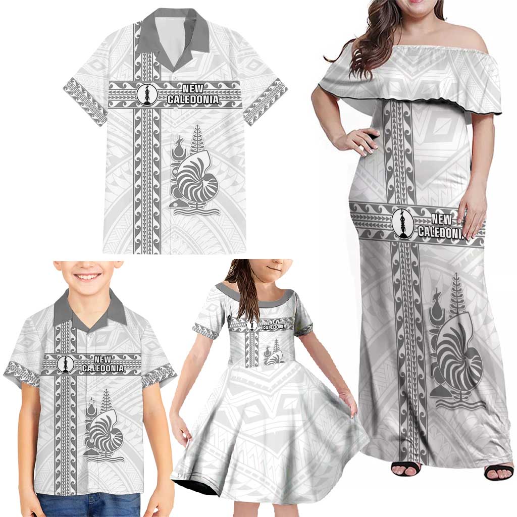 Custom New Caledonia Football Family Matching Off Shoulder Maxi Dress and Hawaiian Shirt Go The Kagus LT05 - Polynesian Pride