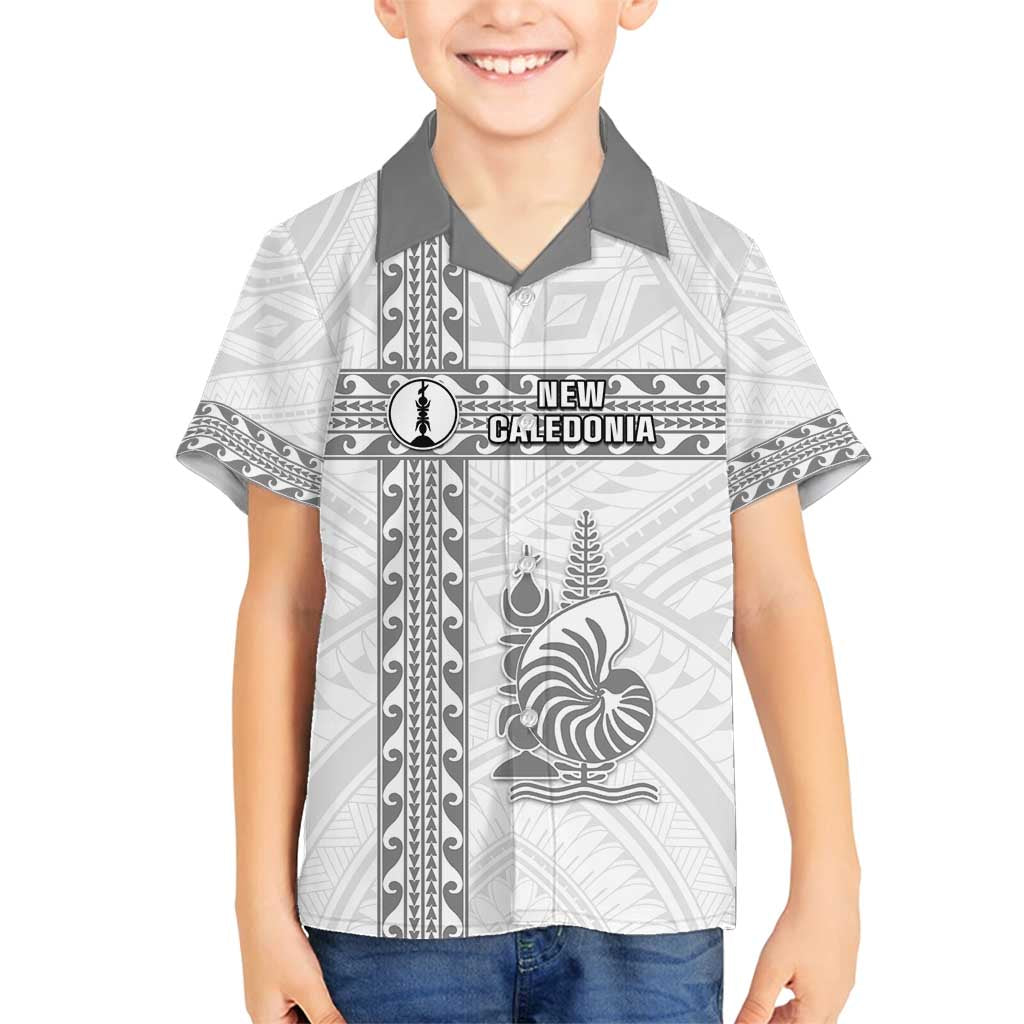 Custom New Caledonia Football Family Matching Off Shoulder Maxi Dress and Hawaiian Shirt Go The Kagus LT05 Son's Shirt White - Polynesian Pride