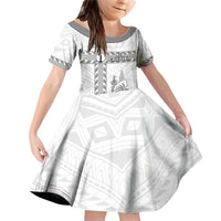 Custom New Caledonia Football Family Matching Off Shoulder Short Dress and Hawaiian Shirt Go The Kagus LT05 Daughter's Dress White - Polynesian Pride