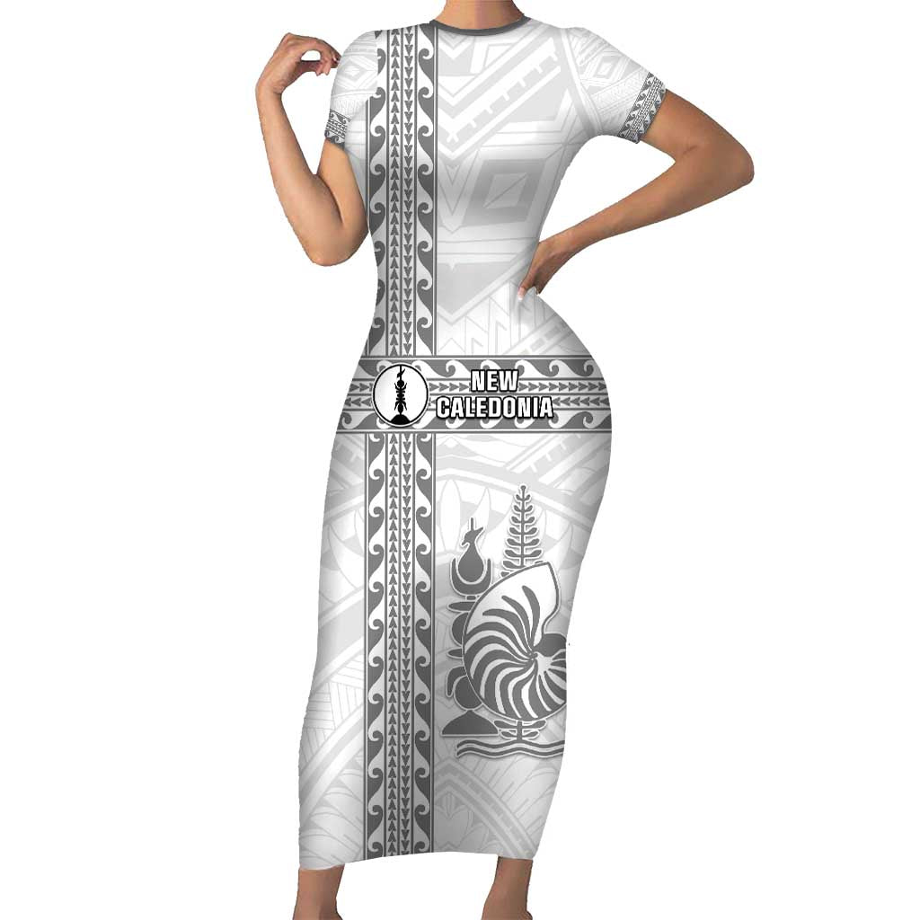 Custom New Caledonia Football Family Matching Short Sleeve Bodycon Dress and Hawaiian Shirt Go The Kagus LT05 Mom's Dress White - Polynesian Pride