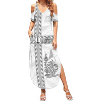 Custom New Caledonia Football Family Matching Summer Maxi Dress and Hawaiian Shirt Go The Kagus LT05 Mom's Dress White - Polynesian Pride
