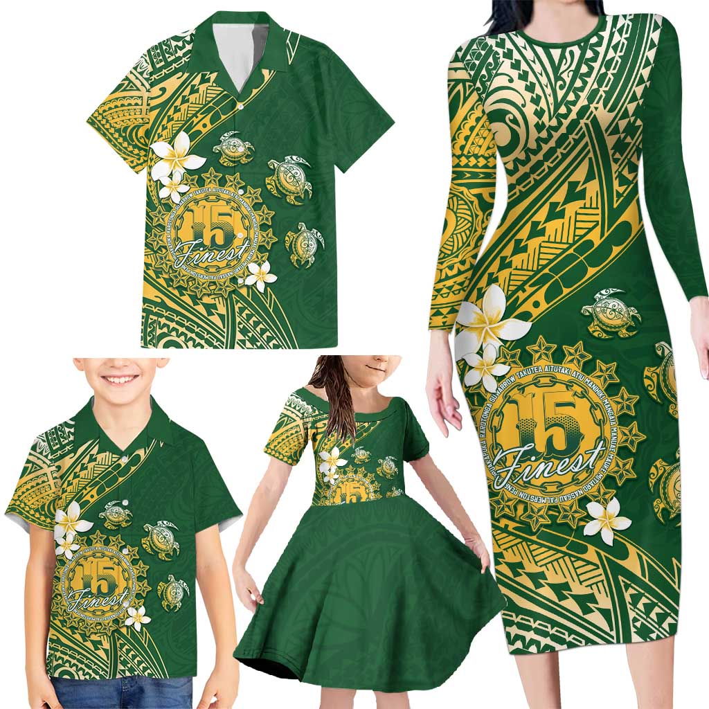 Cook Islands 15 Finest Family Matching Long Sleeve Bodycon Dress and Hawaiian Shirt Plumeria Polynesian Turtle LT05 - Polynesian Pride