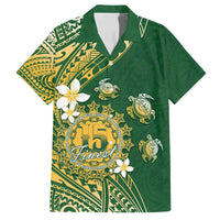 Cook Islands 15 Finest Family Matching Long Sleeve Bodycon Dress and Hawaiian Shirt Plumeria Polynesian Turtle LT05 Dad's Shirt - Short Sleeve Green - Polynesian Pride
