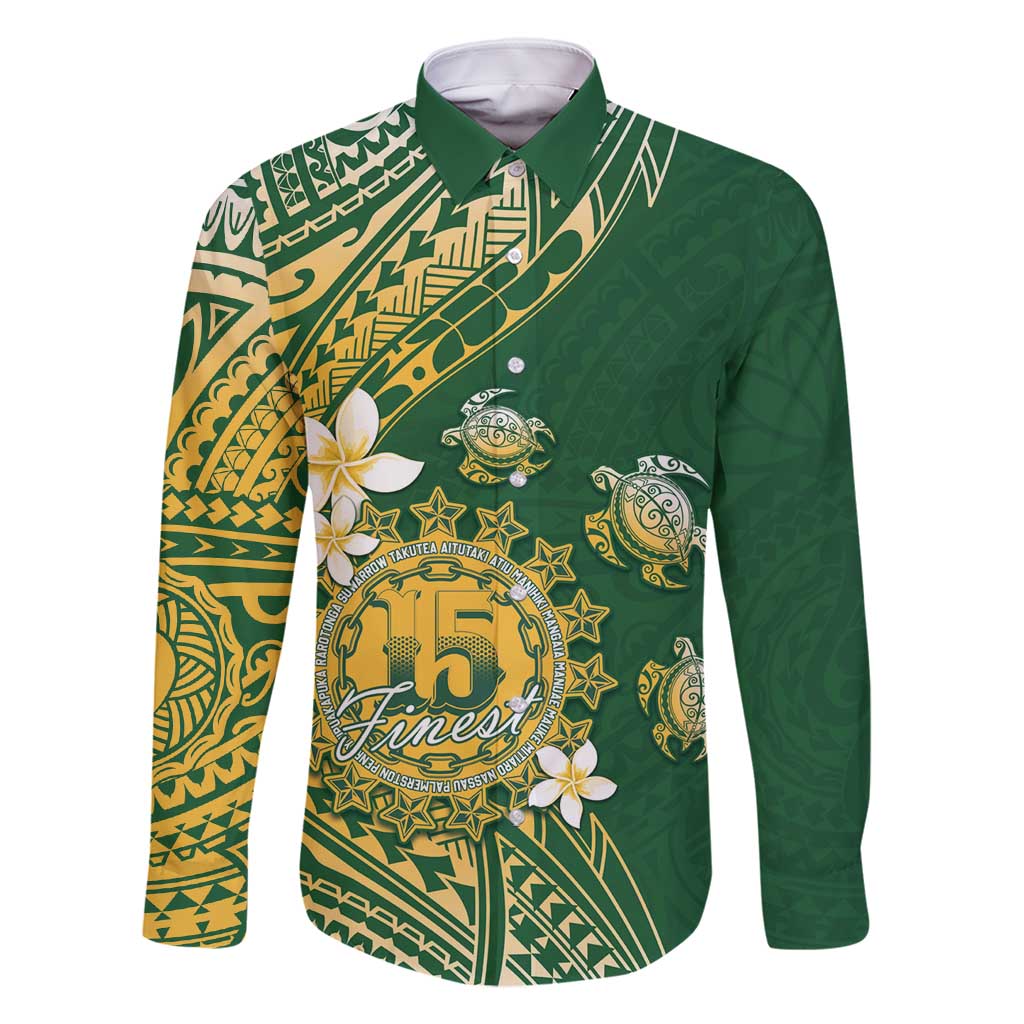 Cook Islands 15 Finest Family Matching Mermaid Dress and Hawaiian Shirt Plumeria Polynesian Turtle LT05 Dad's Shirt - Long Sleeve Green - Polynesian Pride