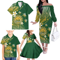 Cook Islands 15 Finest Family Matching Off The Shoulder Long Sleeve Dress and Hawaiian Shirt Plumeria Polynesian Turtle LT05 - Polynesian Pride