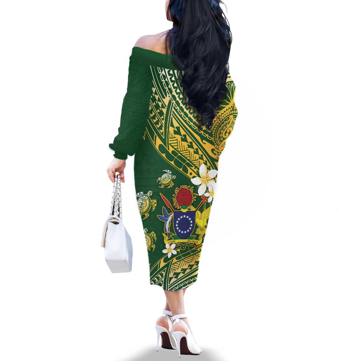 Cook Islands 15 Finest Family Matching Off The Shoulder Long Sleeve Dress and Hawaiian Shirt Plumeria Polynesian Turtle LT05 - Polynesian Pride