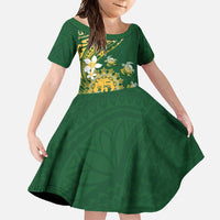 Cook Islands 15 Finest Family Matching Off Shoulder Maxi Dress and Hawaiian Shirt Plumeria Polynesian Turtle LT05 Daughter's Dress Green - Polynesian Pride