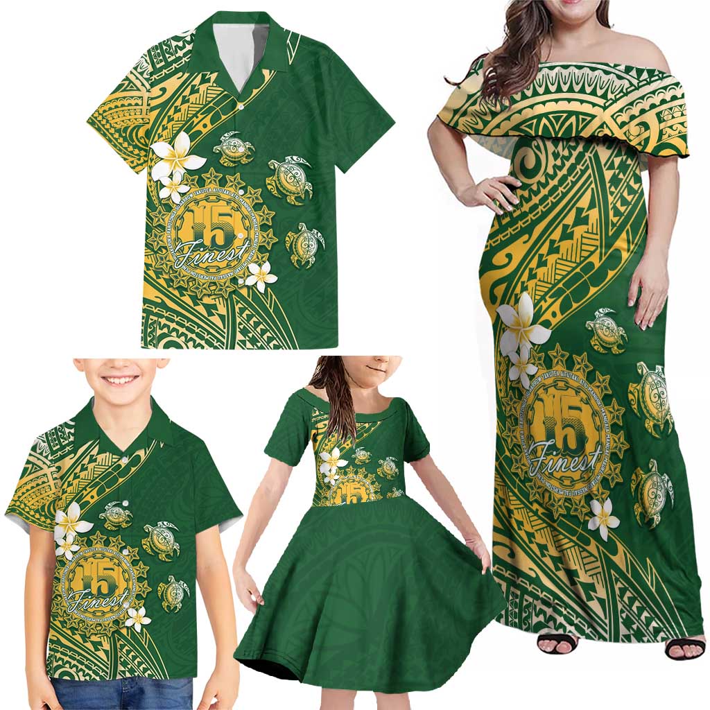 Cook Islands 15 Finest Family Matching Off Shoulder Maxi Dress and Hawaiian Shirt Plumeria Polynesian Turtle LT05 - Polynesian Pride