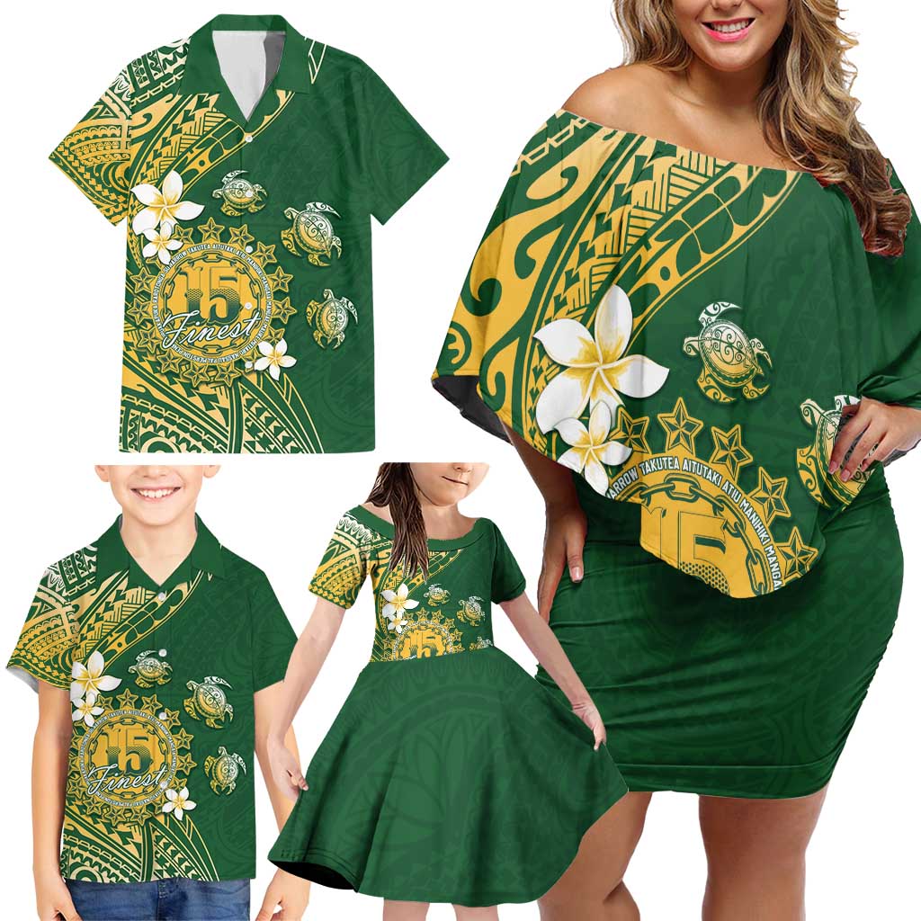 Cook Islands 15 Finest Family Matching Off Shoulder Short Dress and Hawaiian Shirt Plumeria Polynesian Turtle LT05 - Polynesian Pride